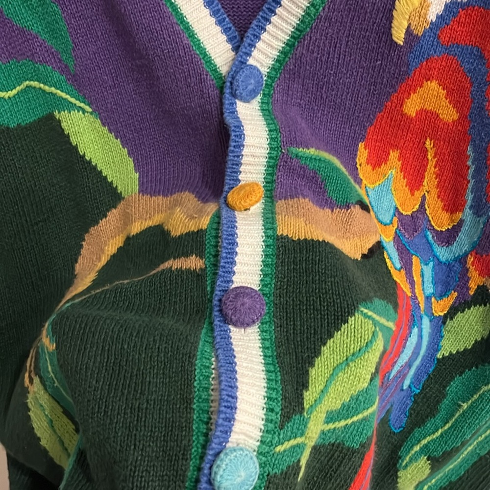 Vintage Storybook Knits Y2K Parrot Cardigan Sweater Novelty 1X Cottagecore - Picture 3 of 10